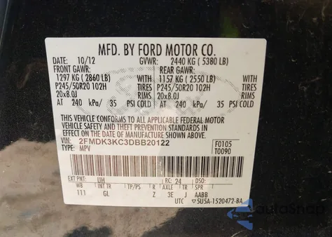 2013 Ford Edge Limited from USA, damaged, VIN 2FMDK3KC3DBB20122